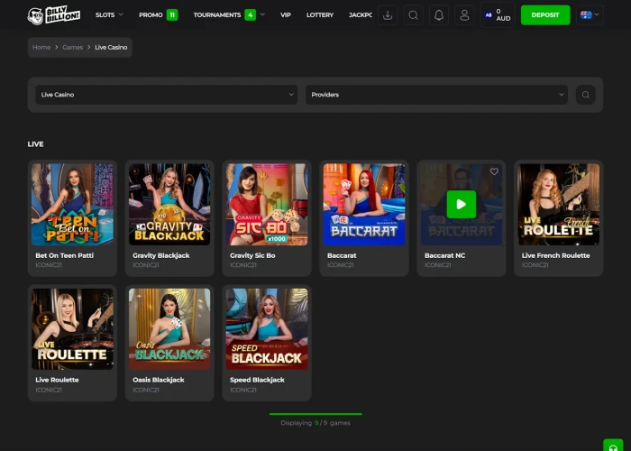 Live Dealer Games at Billy Billion