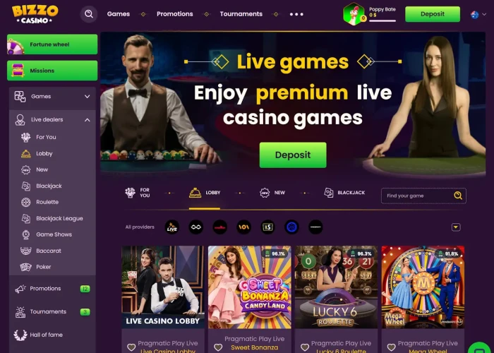 Live Dealer Games at Bizzo