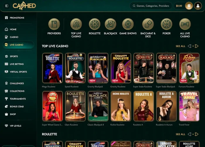 Live Dealer Games at Cashed