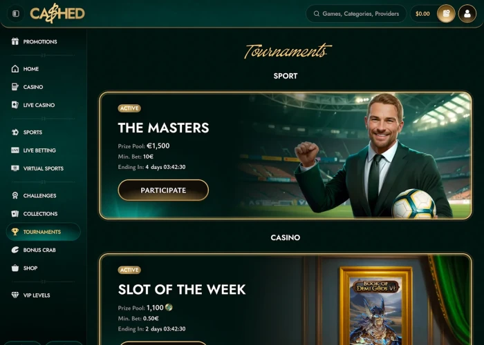 Tournaments at Cashed Casino