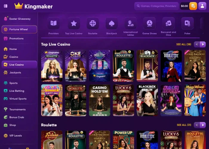 Play Live Games at Kingmaker 