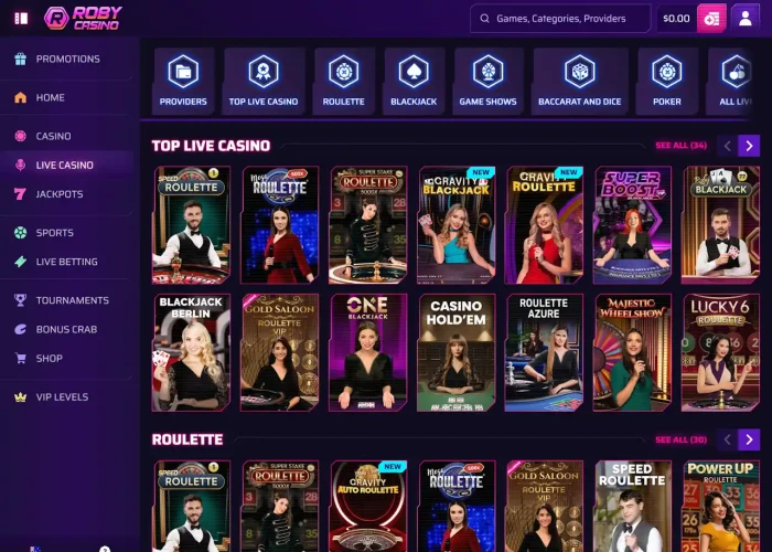 Live Dealer Games at Roby