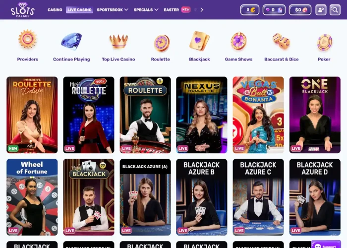 Live Dealer Games at Slots Palace