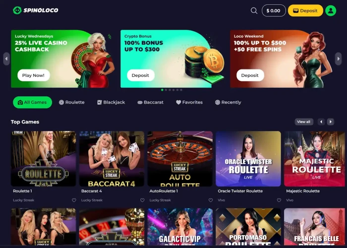 Live Dealer Games at Spinoloco