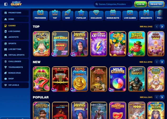 Spins of Glory Game Selection