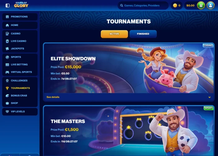 Tournaments at Spins of Glory 